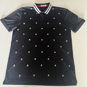 G/Fore Polo Shirt Mens Medium All Over Embroidered Skull &T's Golf Black